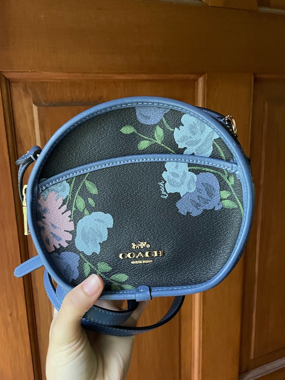 🫐Coach Floral Canteen Leather Crossbody F72804 Good Condition Navy Blue🫐